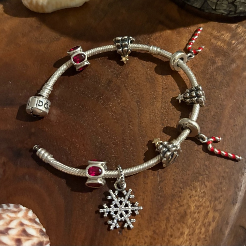 Pandora Moments Snake Chain Christmas Charm Bracelet 🎄❄️🌲♥️